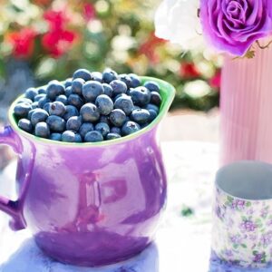 a kettle full of blueberries