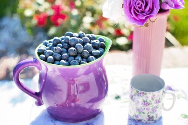 a kettle full of blueberries