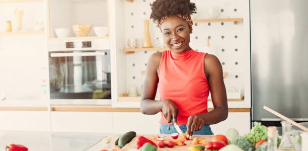 a beautiful young sister preparing Nutrition for her fit and healthy lean body to teach her audience