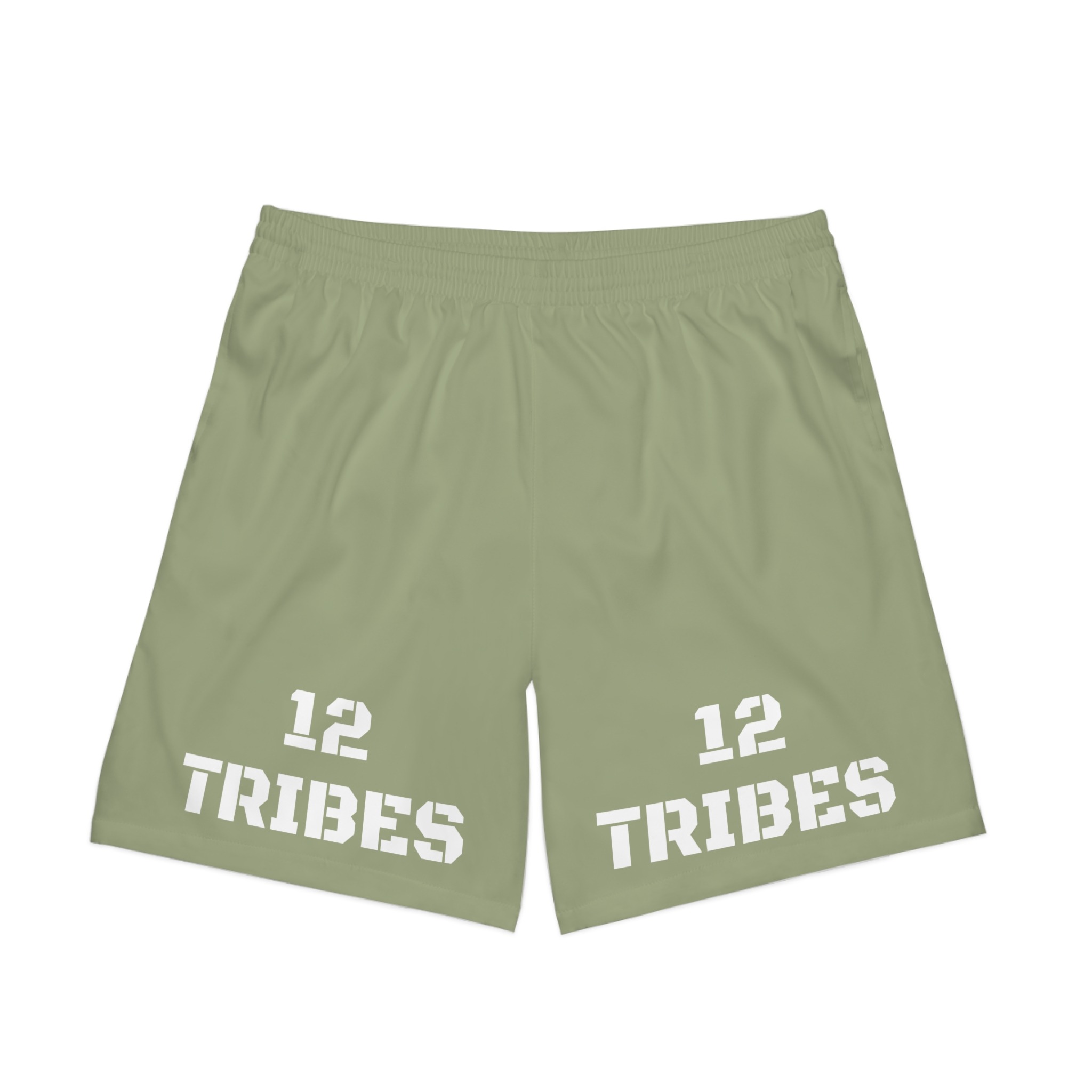 12 Tribes olive beach shorts — men's athletic swim trunks