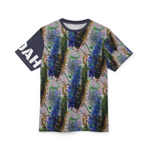 men's Hill Country of Judah camo maps ocean wave tee — bold blue or grey graphic shirt