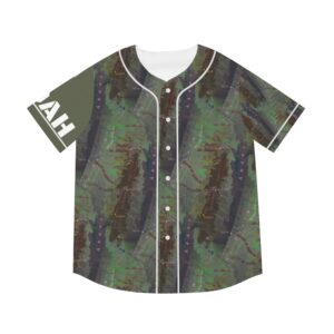 men's Hill Country of Judah camo maps graphic baseball jersey — grey and mint green athletic tee