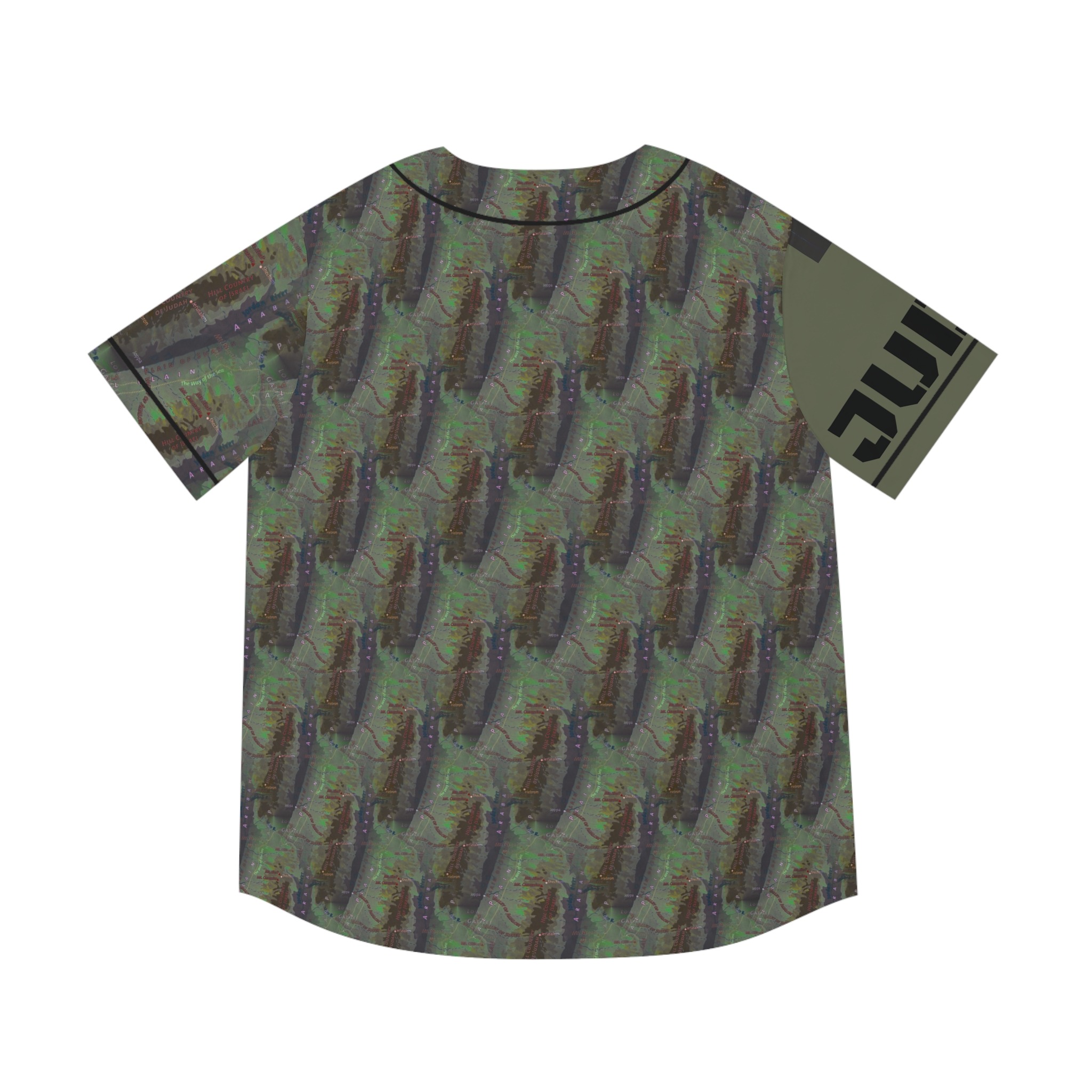 men's Hill Country of Judah camo maps graphic baseball jersey — grey and mint green athletic tee - Image 4