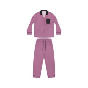 women's satin pajama set — mauve two-piece sleepwear with contrast Bible trim